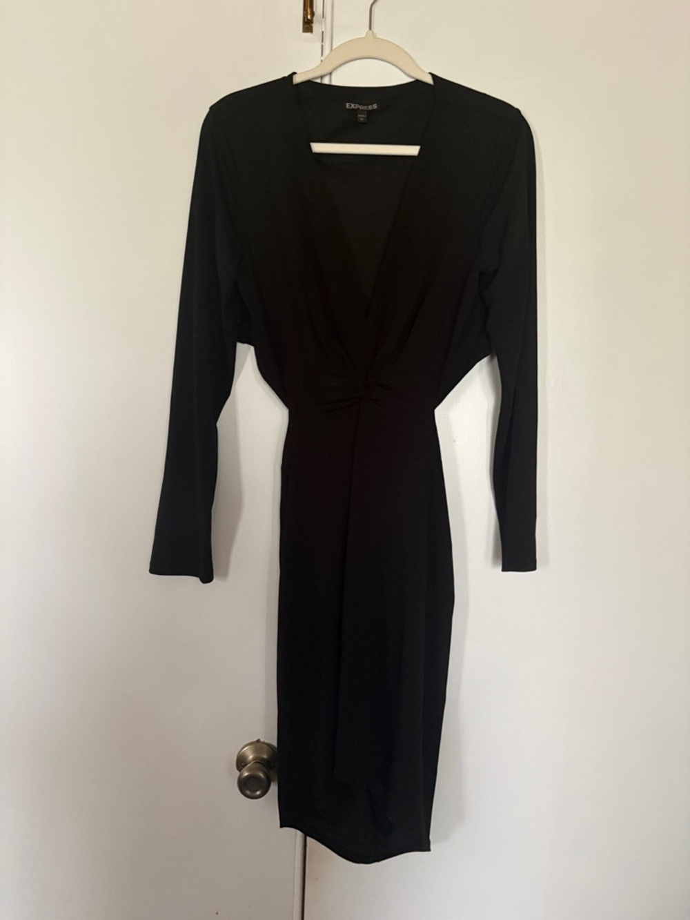 Express Black Long Sleeve Twist-Front Midi Dress